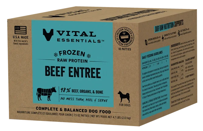 Vital Essentials Frozen Raw Dog Food Beef 10 patties 4.7lbs