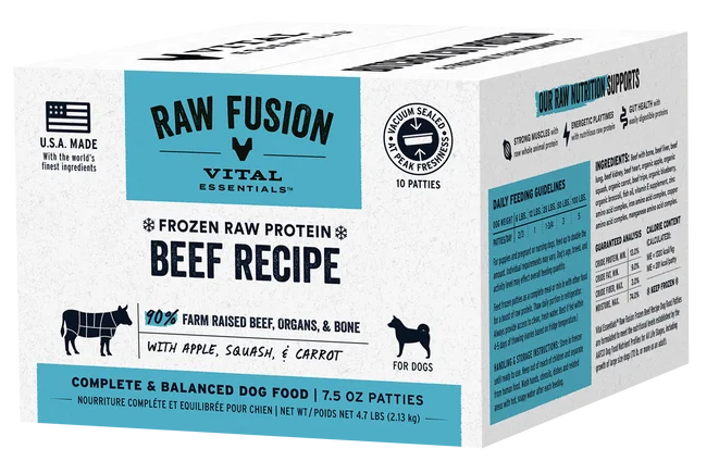 Vital Essentials FUSION Dog Food Frozen Raw Patties Beef 10 patties 4.7lbs