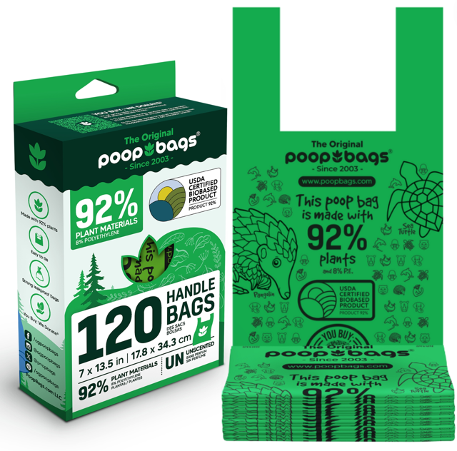 92% Plant based Handle Tie Poop Bags 120ct