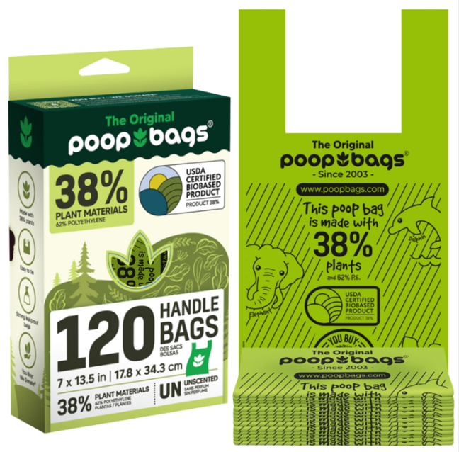 38% Plant based Handle Tie Dog Waste Bags 120ct