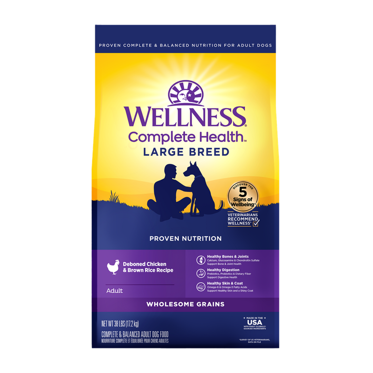 Wellness Complete Health Large Breed, Wholesome Grains Chicken Dog Food 38lb