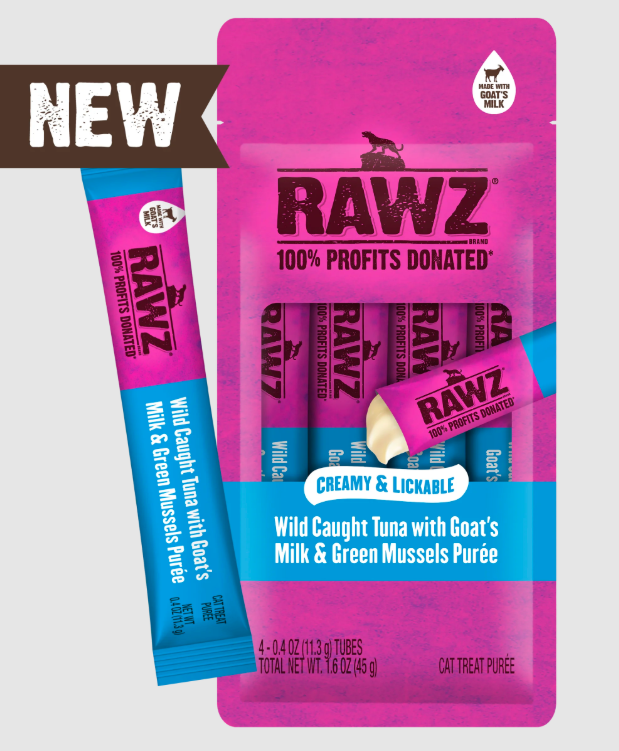 Rawz Lickable Cat Treat Tuna, Goat's Milk, Green Mussels .4oz 4pk