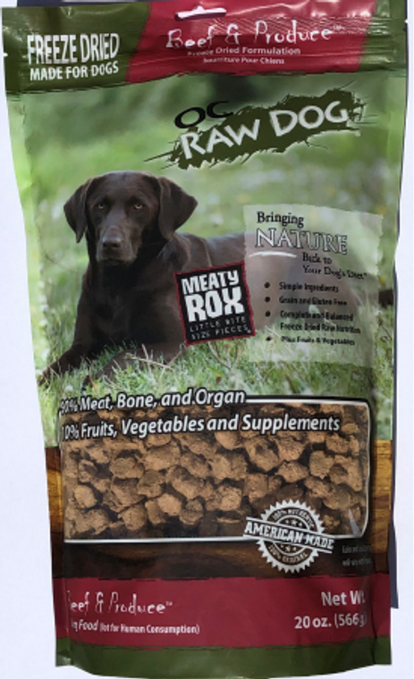 OC Raw Freeze Dried Rox Beef Produce Dog Food 20oz