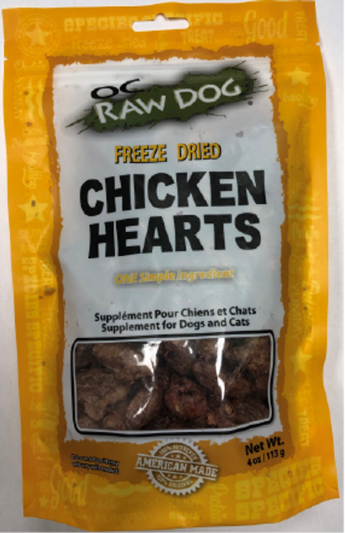 OC Raw Freeze Dried Chicken Heart  Dog Treat 4oz