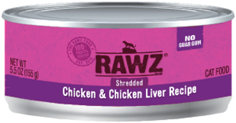 Rawz Shredded Chicken & Chicken Liver Canned Cat Food 5oz