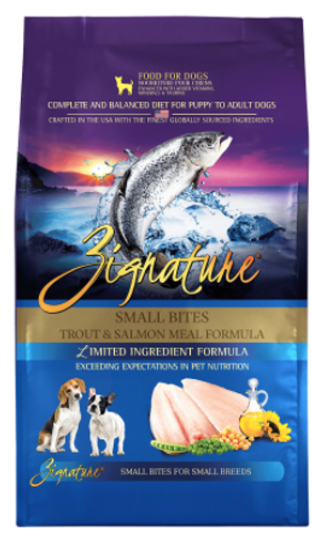Zignature Trout Salmon Small Bite Dog Food Dry 4lb