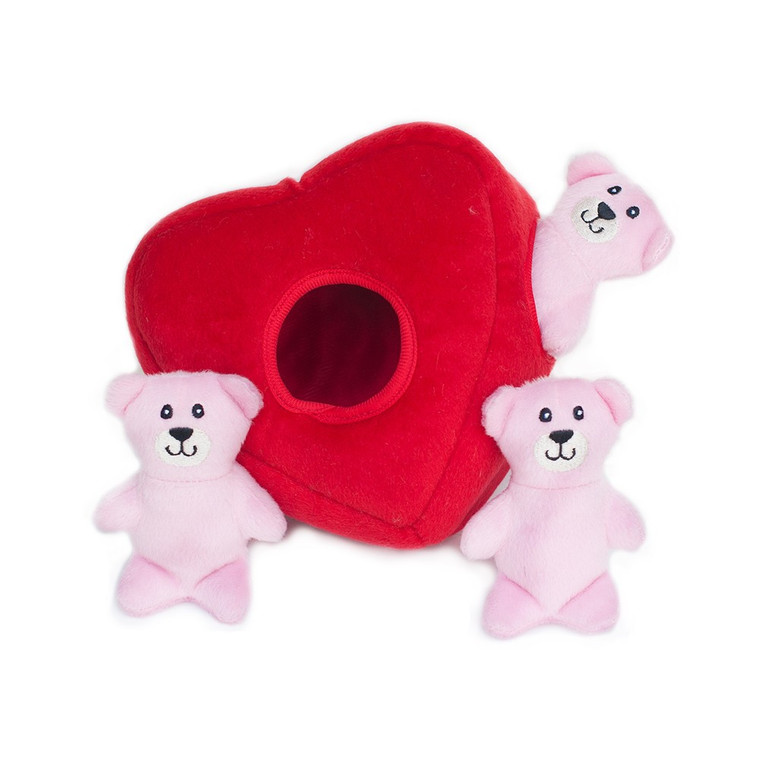 Zippy Paws Heart Burrow with Teddy Bears Valentine Dog Toy