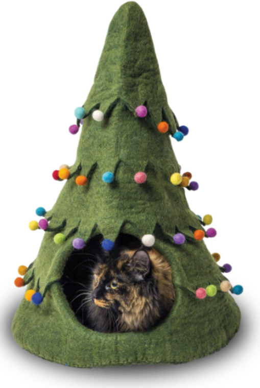 Dharma Dog Karma Cat Wool Pet Cave Holiday Tree Green