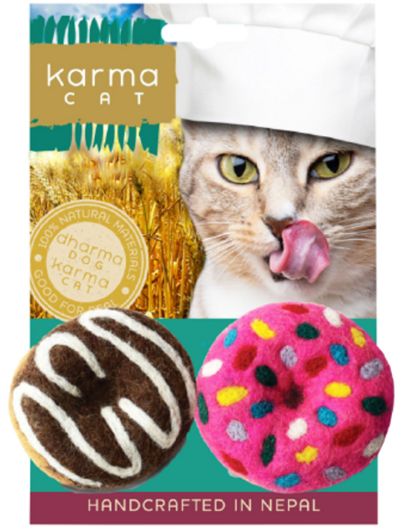 Dharma Dog Karma Cat Wool Donuts 2 Pack Cat Toy