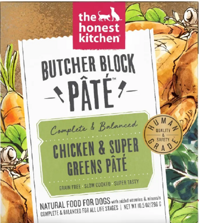 Honest Kitchen Butcher Block Pate Chicken & Super Greens Dog Food 10.5oz