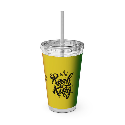 "Real King - To Be A Real King You Must First Be Kind To Yourself" Tumbler with Straw, 16oz - Brand Colors