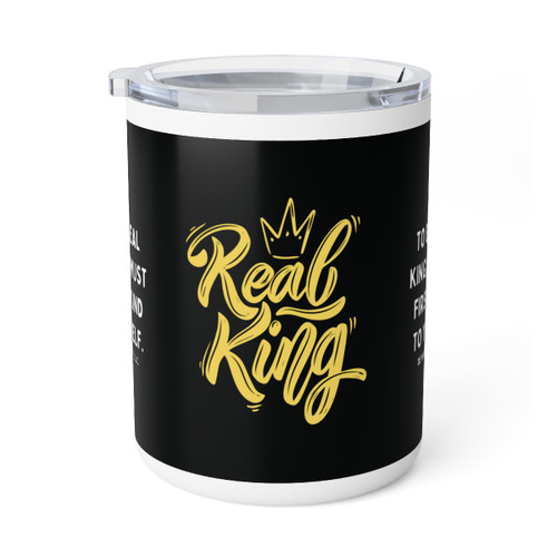 "Real King - To Be A Real King You Must First Be Kind To Yourself" Insulated Mug - (Black, Gold & White)
