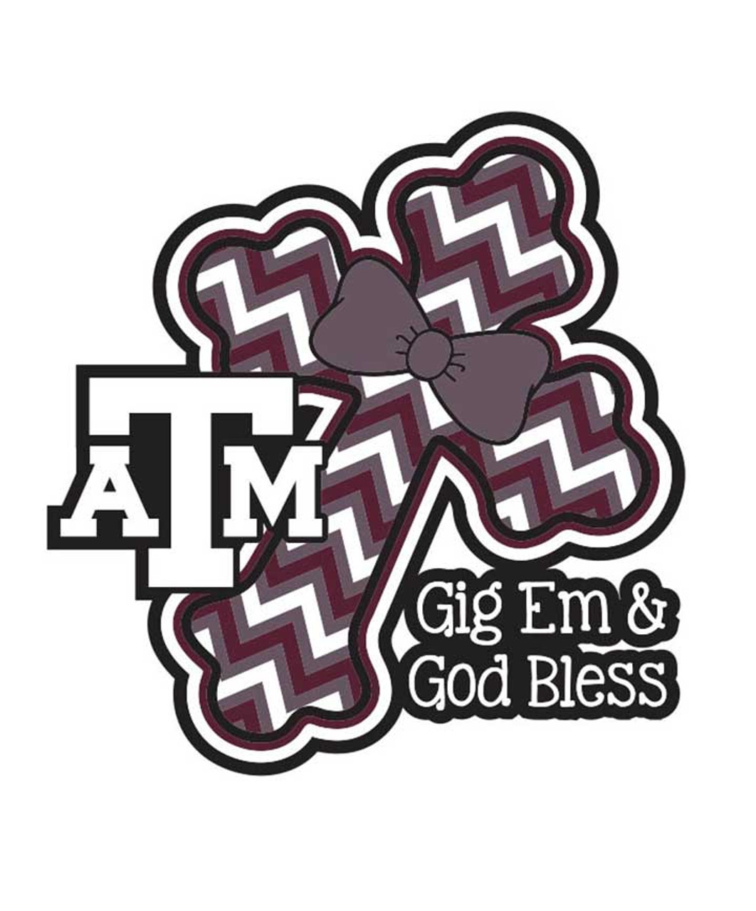 Texas A&M Aggies 5 x 5 Maroon, Black & White Gig 'Em & God Bless Cross Decal