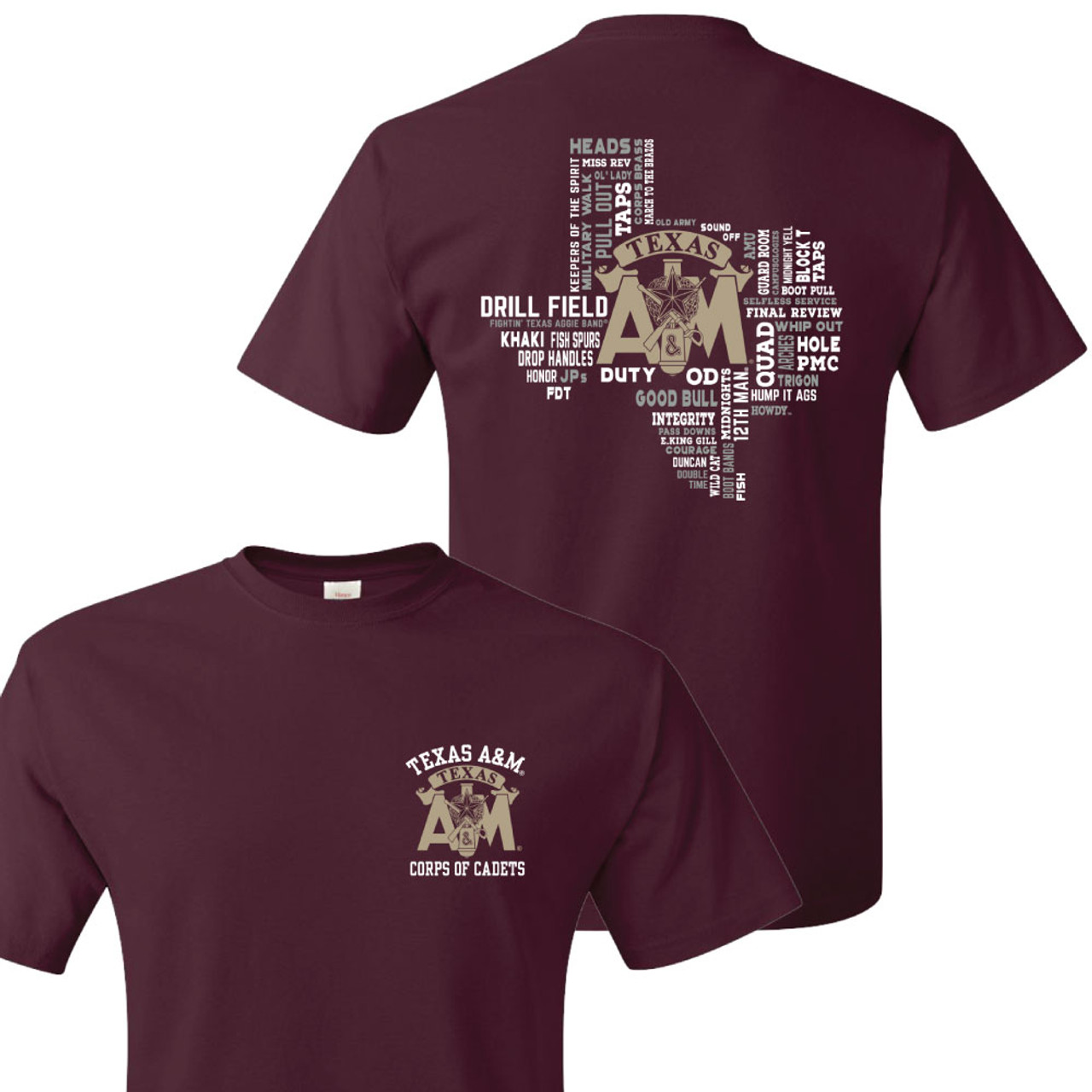 Texas A&M Aggies Corps Of Cadets Verbiage Short Sleeve Maroon T-Shirt - The  Warehouse at C.C. Creations