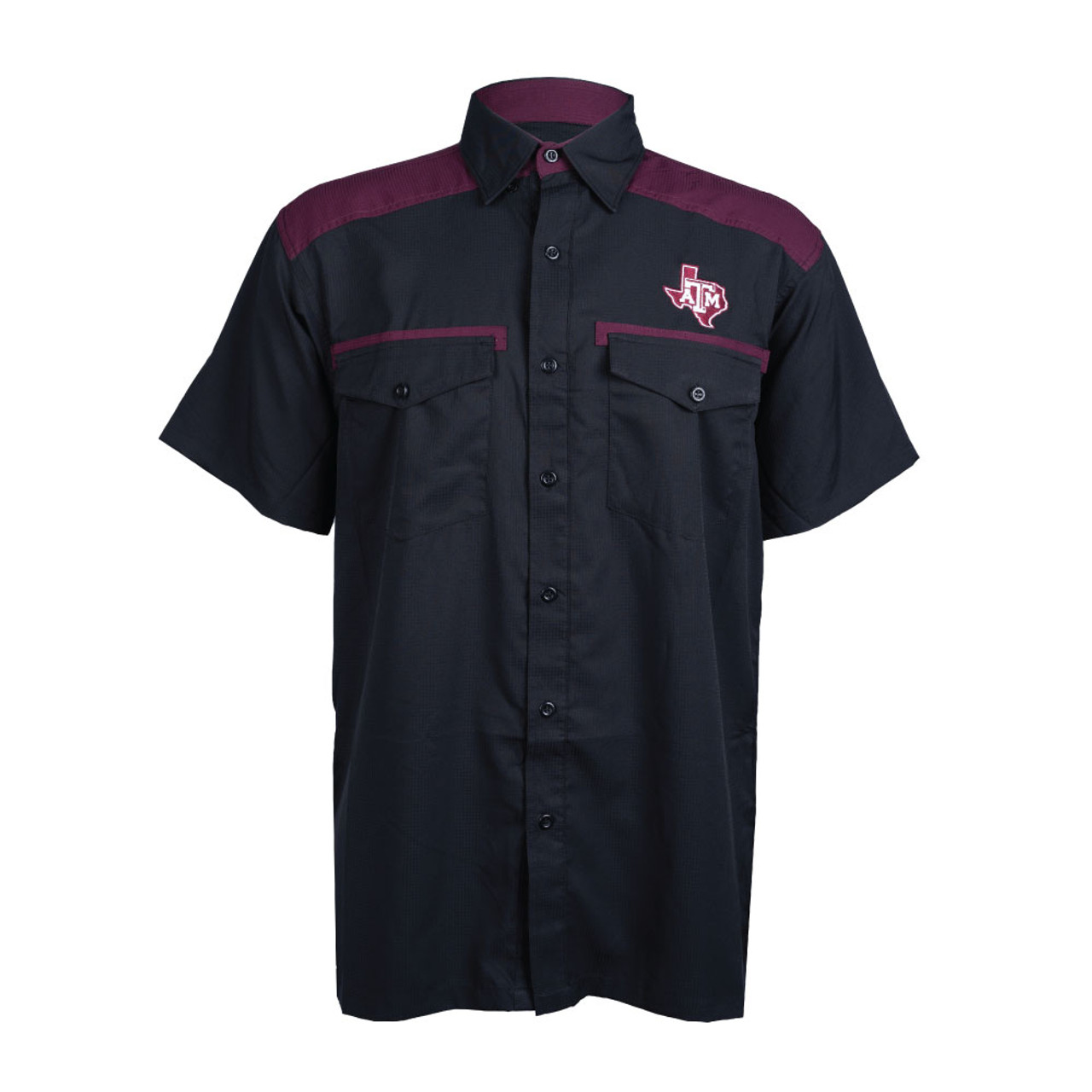 Texas A&M Colorblock Fishing Shirt Short Sleeve - Black & Maroon