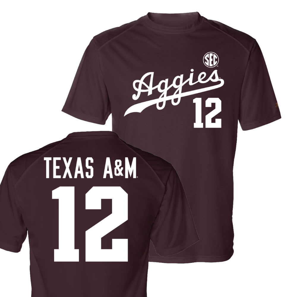 Youth Aggies Script Baseball Jersey Tee - Maroon - The Warehouse