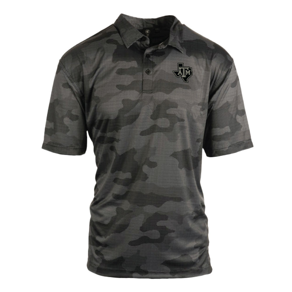 Texas A&M Lonestar Camo Polo - Black/Grey - The Warehouse at C.C.