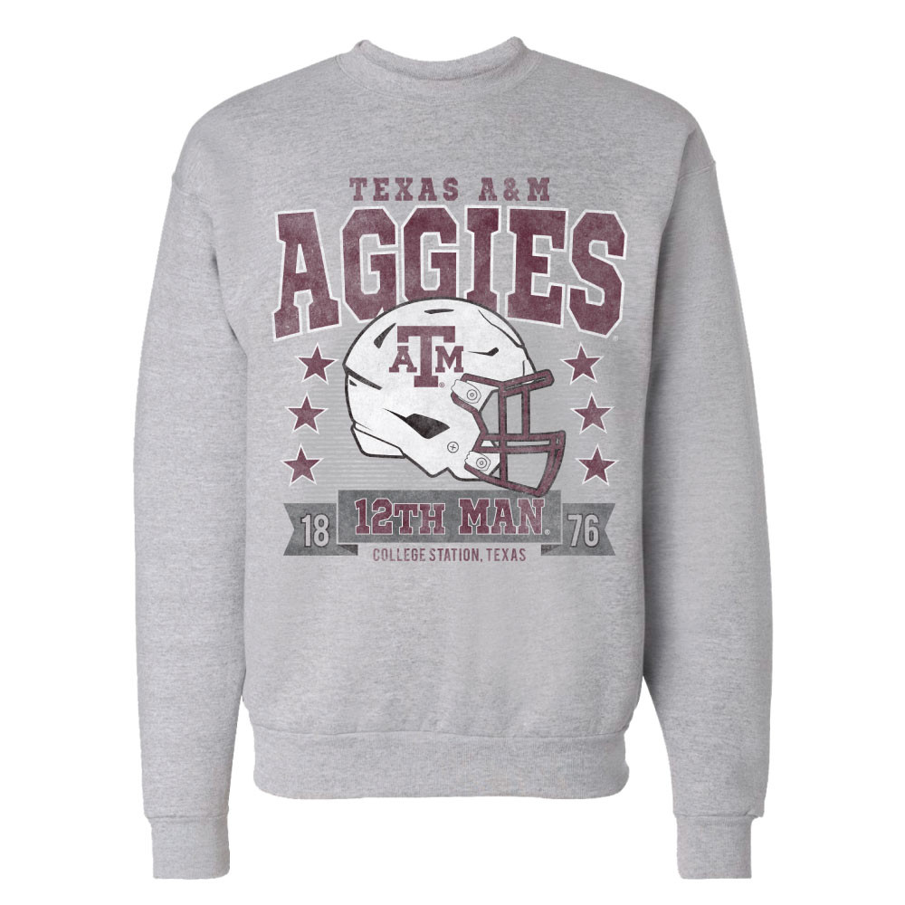 Stars Texas A&M Helmet Crew - Gray - The Warehouse at C.C. Creations