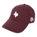 Texas A&M Aggies maroon adjustable cap with white Texas state outline on front and ATM logo on side