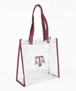 Texas A&M Aggies clear tote bag with maroon trim and ATM logo on front