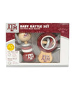 Texas A&M Aggies baby rattle set with wooden rattles and ATM logos in maroon and natural tones