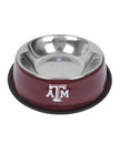 Texas A&M Aggies stainless steel pet bowl with maroon exterior and Texas A&M logo on side