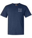 Texas A&M Aggies navy t shirt with Texas flag and state outline graphic on back and Texas Aggies text on front