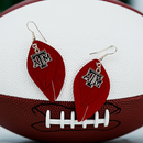 Texas A&M Aggies maroon layered leaf earrings with Texas A&M logo charm and hook design