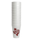 Texas A&M Aggies styrofoam cups with Gig ’Em Aggies text on one side and Texas state outline with Texas A&M logo on the other