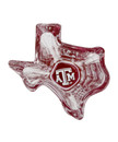 Texas A&M Aggies Texas shaped clear shot glass with maroon base and Texas A&M logo