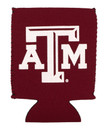 Texas A&M Aggies maroon koozie with Howdy Howdy Howdy text on one side and Texas A&M logo on the other