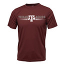 Texas A&M Aggies maroon active tee with Texas Aggies text, Texas A&M logo, and tie graphic on front and back