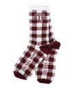 Texas A&M Aggies maroon and white plaid crew socks with Texas A&M logos and text details