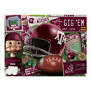 Texas A&M Aggies 500 piece puzzle with collage of Texas A&M graphics including helmet, football, and traditions
