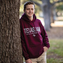 Texas A&M Aggies maroon hoodie with Texas A&M University text on front and front pocket