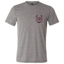 Texas A&M Aggies equestrian t shirt with front logo and back graphic showing multiple riding disciplines silhouettes
