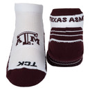 Texas A&M Aggies white no show socks with maroon accents, stripe design, and Texas A&M logo