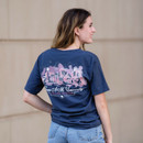Navy Texas A&M t shirt with small Aggies logo on front chest and large detailed campus skyline illustration with Texas A&M University text on back