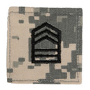 Pair of Corps of Cadets Master Sergeant rank patches in ACU digital camouflage pattern featuring black embroidered Master Sergeant insignia. Uniform accessories designed for Texas A&M Corps of Cadets members and collectors.