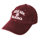 Maroon Texas A&M Grandma baseball cap featuring embroidered white "Texas A&M Grandma" lettering, the Texas A&M logo, and a curved bill. Adjustable hat for game days, campus visits, and everyday wear.