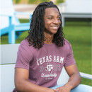 Heather maroon Texas A&M University t shirt with distressed 1876 collegiate graphic and Texas state ATM logo design