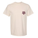 A maroon "ATM" logo printed on the center of the front left chest pocket.
