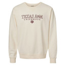 Cream Texas A&M University crewneck sweatshirt with maroon lettering and ATM logo on the front.