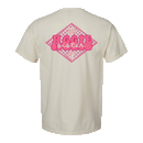 Full back design with pink "AGGIE sister" layered over a pink and parchment checkerboard pattern filled diamond shape.
