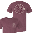 Front and back designs of the Corps of Cadets Lonestar Circle short sleeve t-shirt in heather maroon.