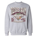 Texas A&M Aggies gray crewneck sweatshirt with vintage baseball graphic and 1876 design