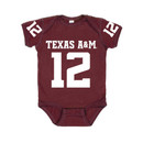 Front design featuring a large "12" in white centered below "TEXAS A&M" across the chest. Front design featuring a large "12" in white centered below "TEXAS A&M" across the chest.