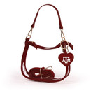 Texas A&M clear handbag with maroon trim, ATM heart charm, and adjustable straps.