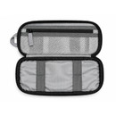 Gray Texas A&M travel accessory case with a white A&M logo, zip-around closure, carrying loop, and an organized interior featuring multiple mesh zippered pockets and elastic storage loops.