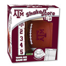 Texas A&M Aggies Shake ’n Score travel dice game set with football shaped container, custom dice, and Aggies scorepad